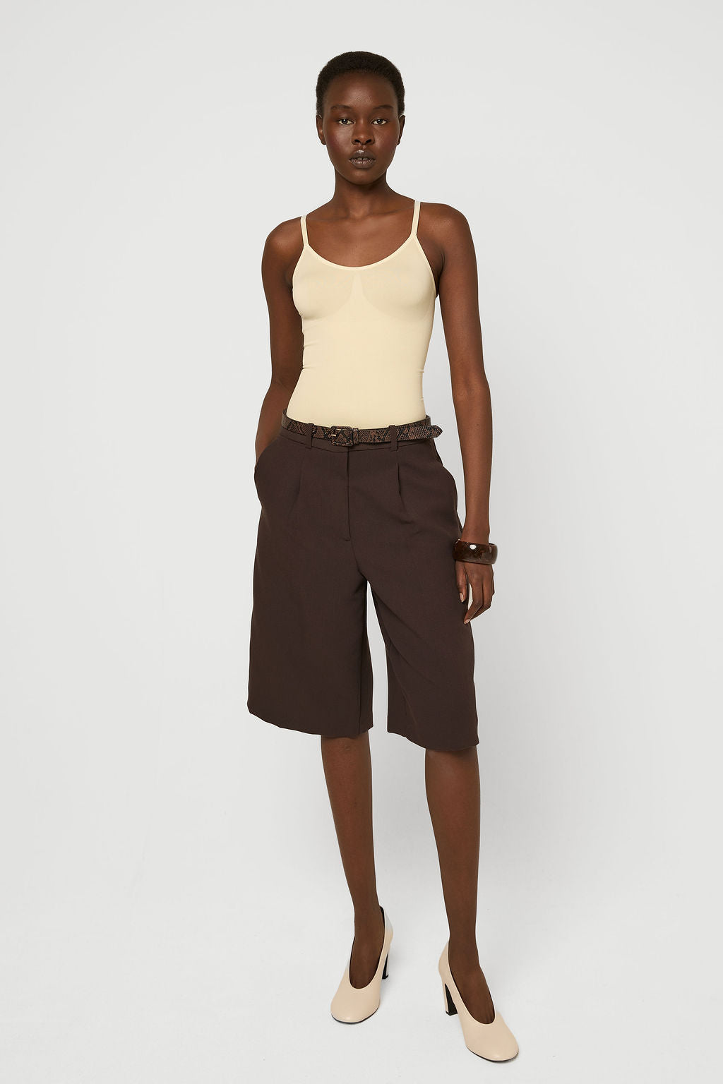 Rib body thong Beige